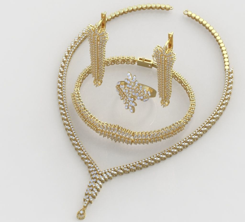 Ring Bracelet Earring and Pendant Set 3D printable model 0012 3D Model Collection_5