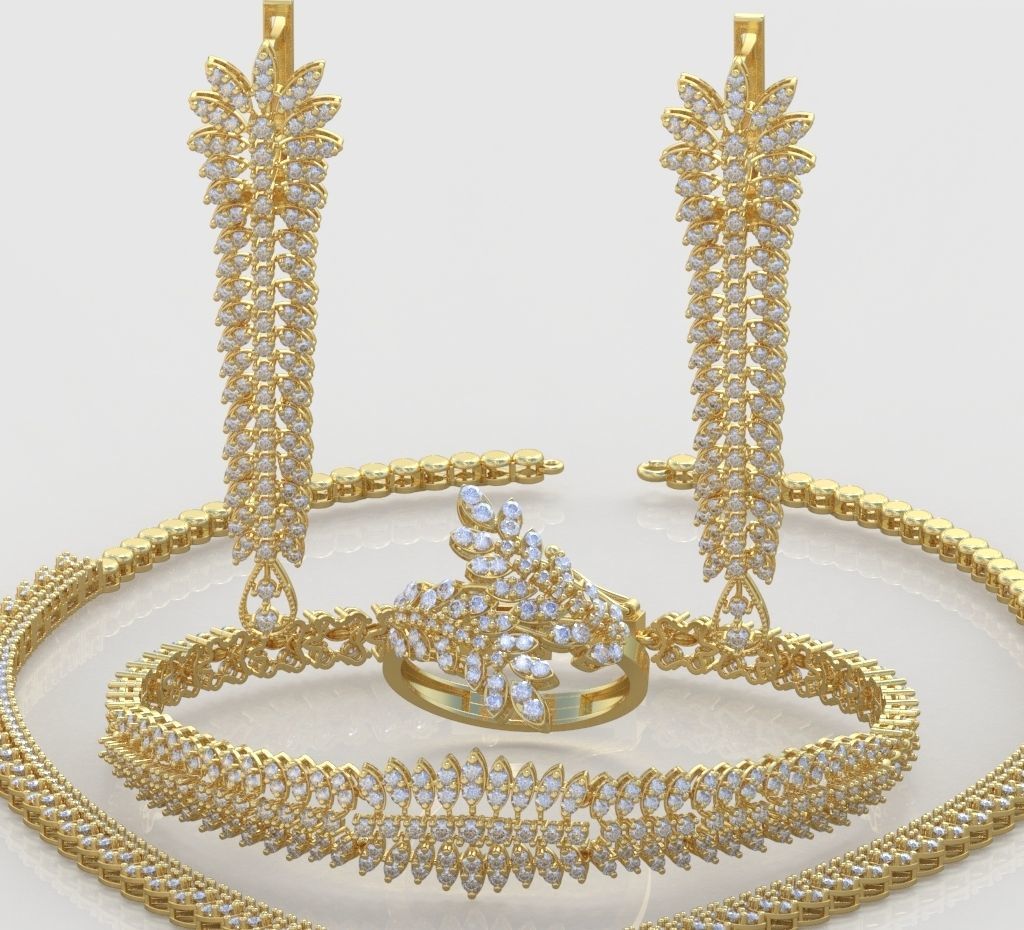 Ring Bracelet Earring and Pendant Set 3D printable model 0012 3D Model Collection_3