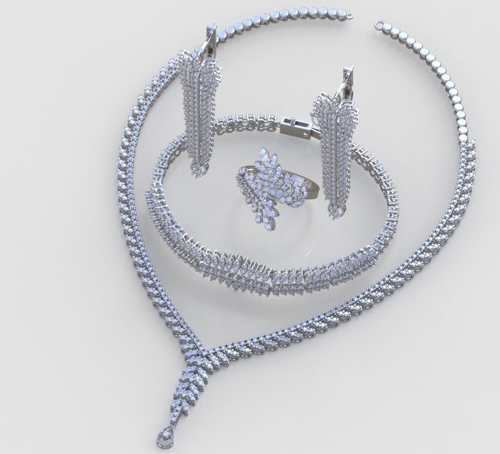 Ring Bracelet Earring and Pendant Set 3D printable model 0012 3D Model Collection_6