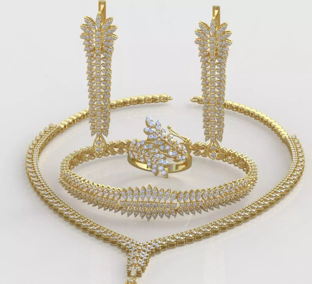 Ring Bracelet Earring and Pendant Set 3D printable model 0012 3D Model Collection_0