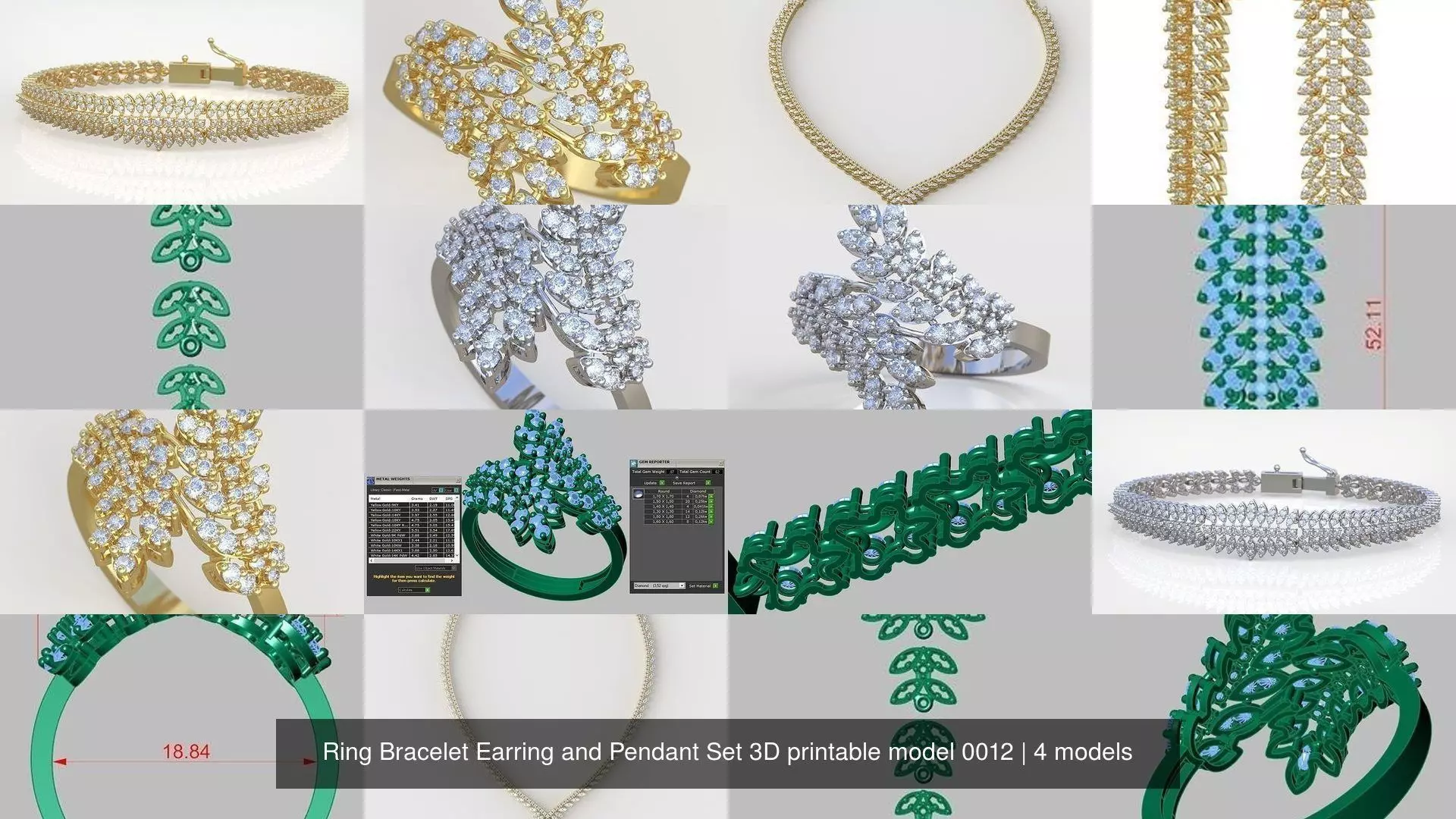 Ring Bracelet Earring and Pendant Set 3D printable model 0012 3D Model Collection_1