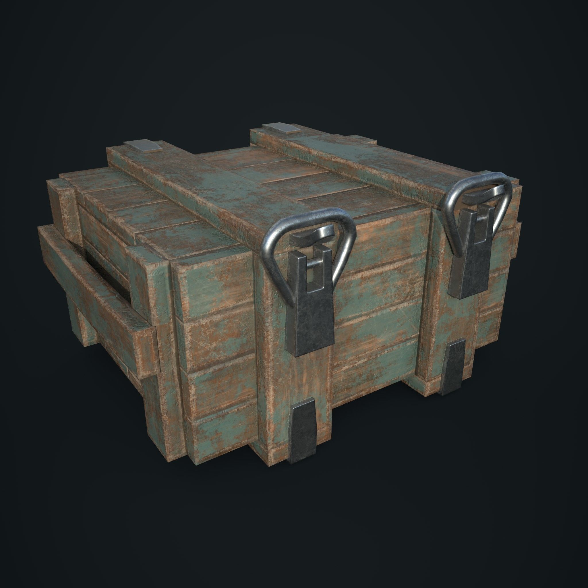 small wooden army box Low-poly 3D model_1