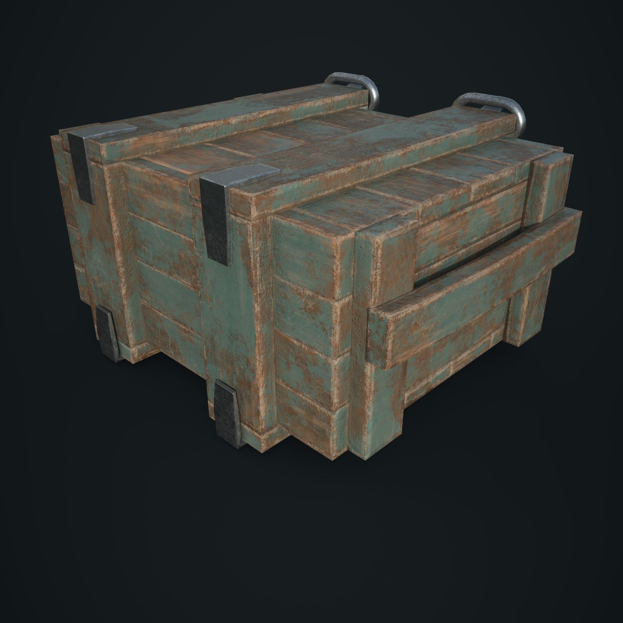 small wooden army box Low-poly 3D model_4