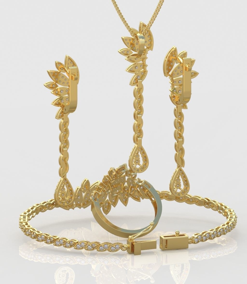 Ring Bracelet Earring and Pendant Set 3D printable model 0013 3D Model Collection_5