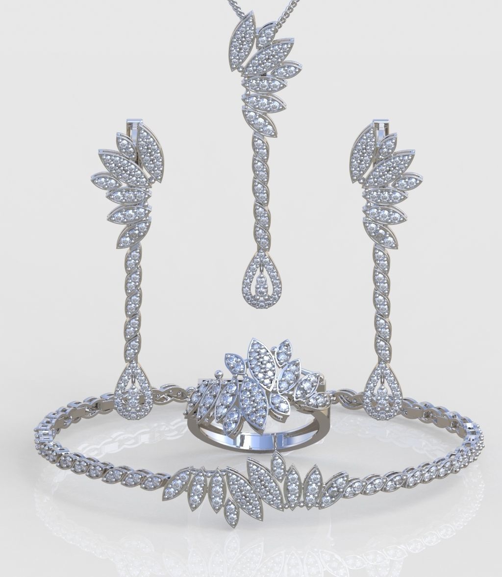 Ring Bracelet Earring and Pendant Set 3D printable model 0013 3D Model Collection_4