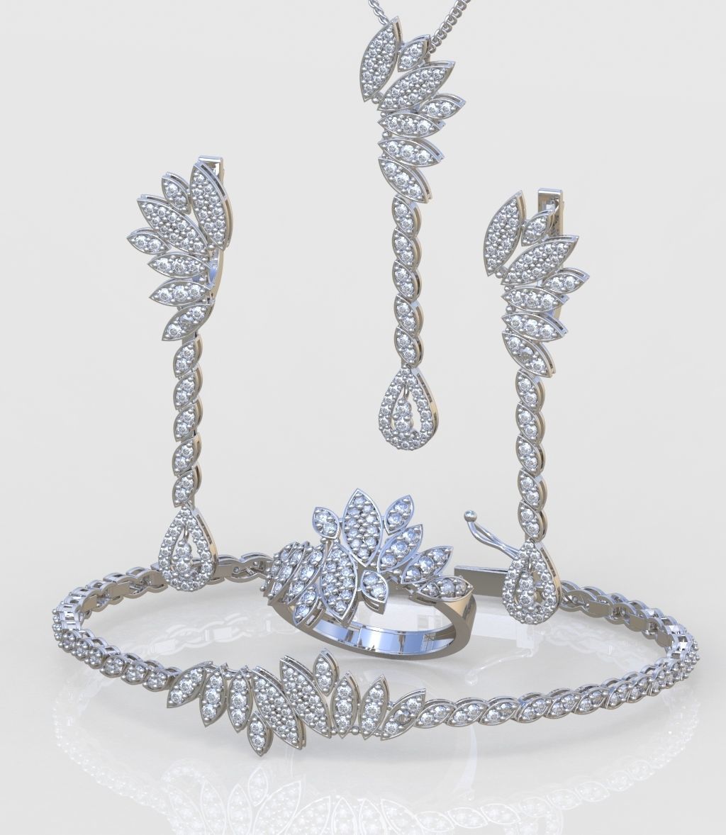Ring Bracelet Earring and Pendant Set 3D printable model 0013 3D Model Collection_2