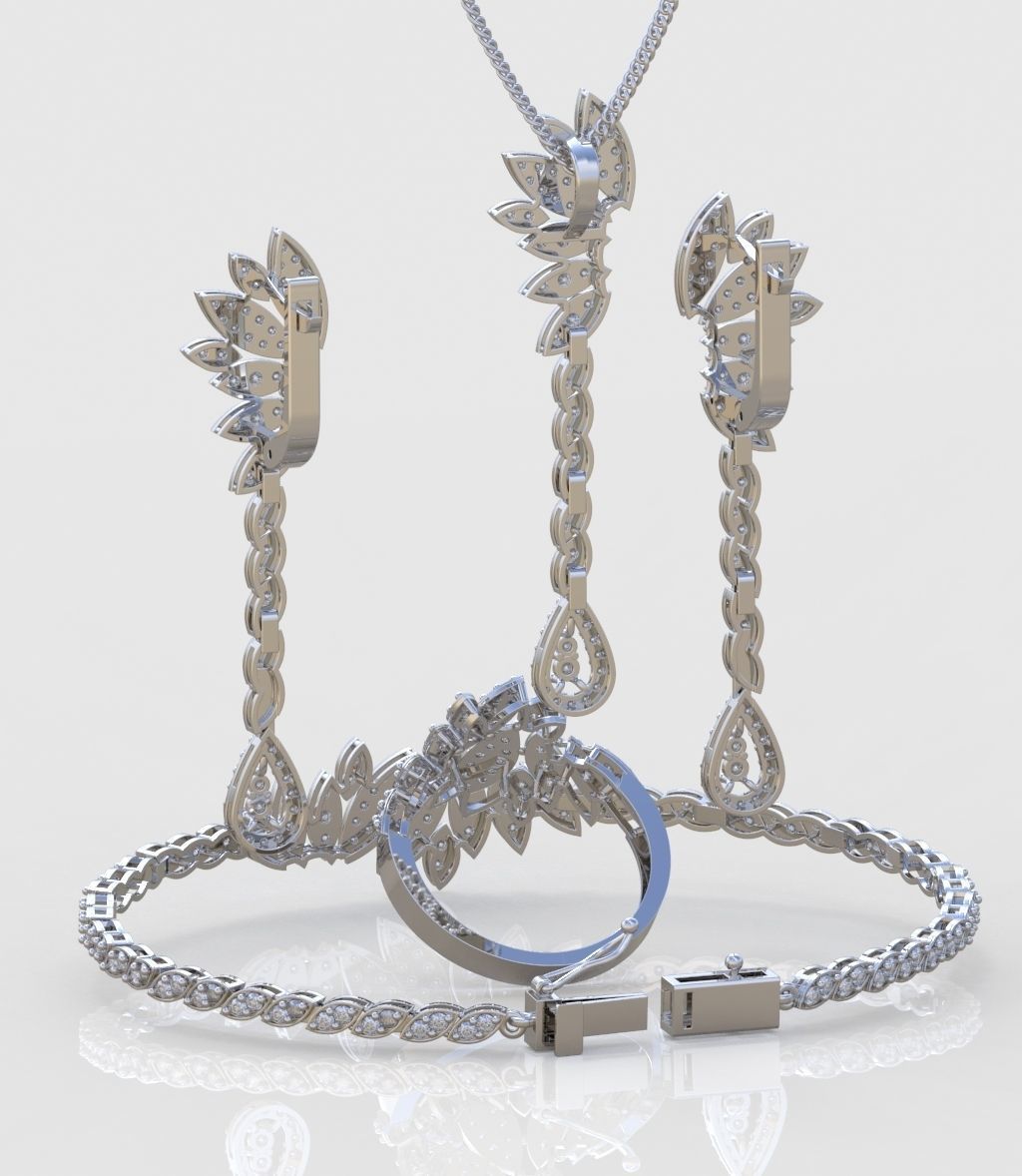 Ring Bracelet Earring and Pendant Set 3D printable model 0013 3D Model Collection_6