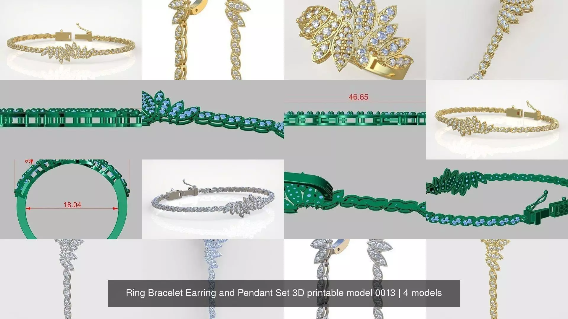 Ring Bracelet Earring and Pendant Set 3D printable model 0013 3D Model Collection_1