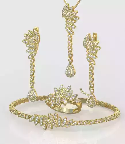 Ring Bracelet Earring and Pendant Set 3D printable model 0013 3D Model Collection
