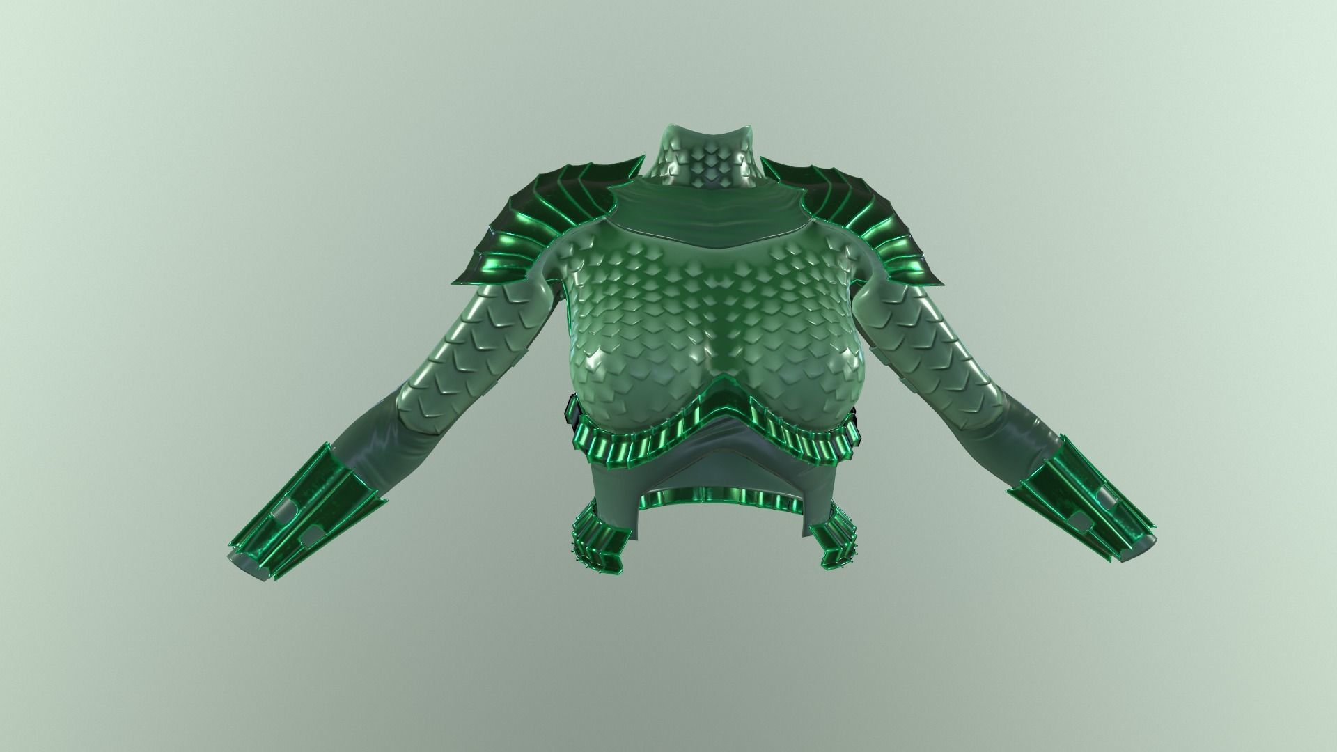 stylized female fantasy green armor Low-poly 3D model_3