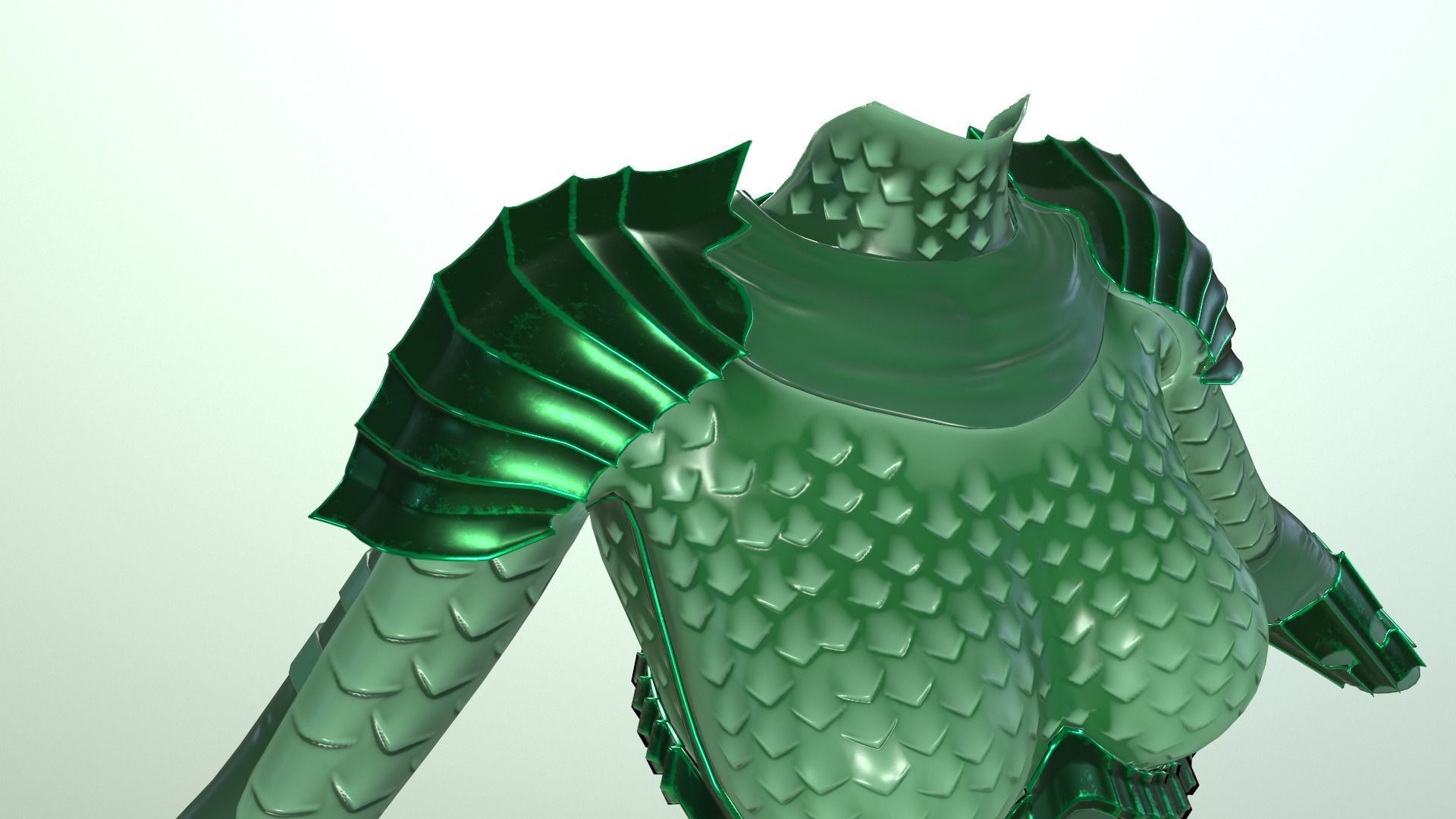 stylized female fantasy green armor Low-poly 3D model_11