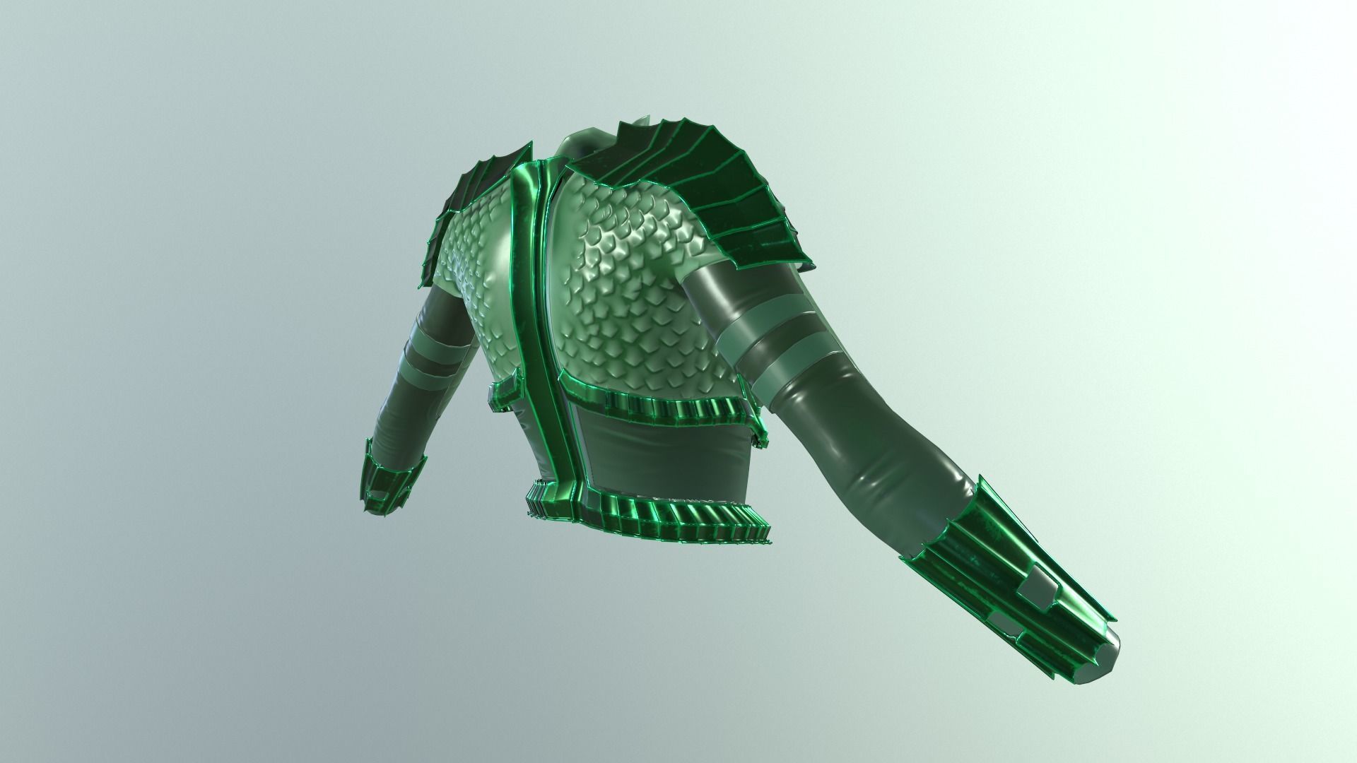 stylized female fantasy green armor Low-poly 3D model_4