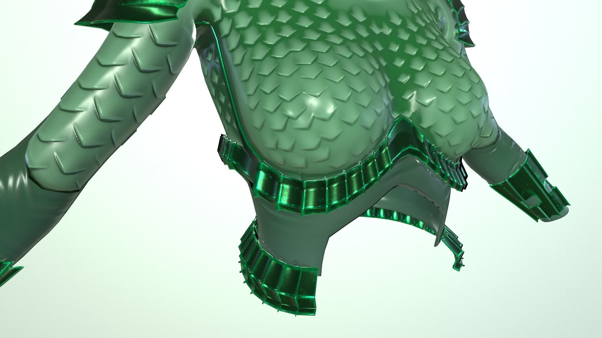 stylized female fantasy green armor Low-poly 3D model_8