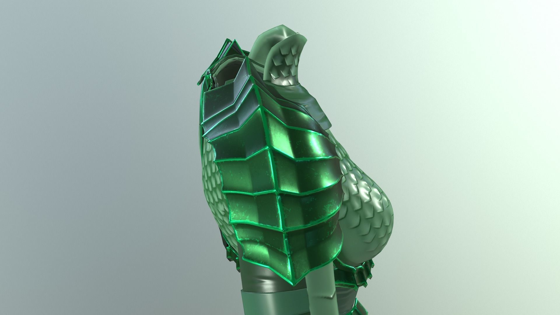 stylized female fantasy green armor Low-poly 3D model_12