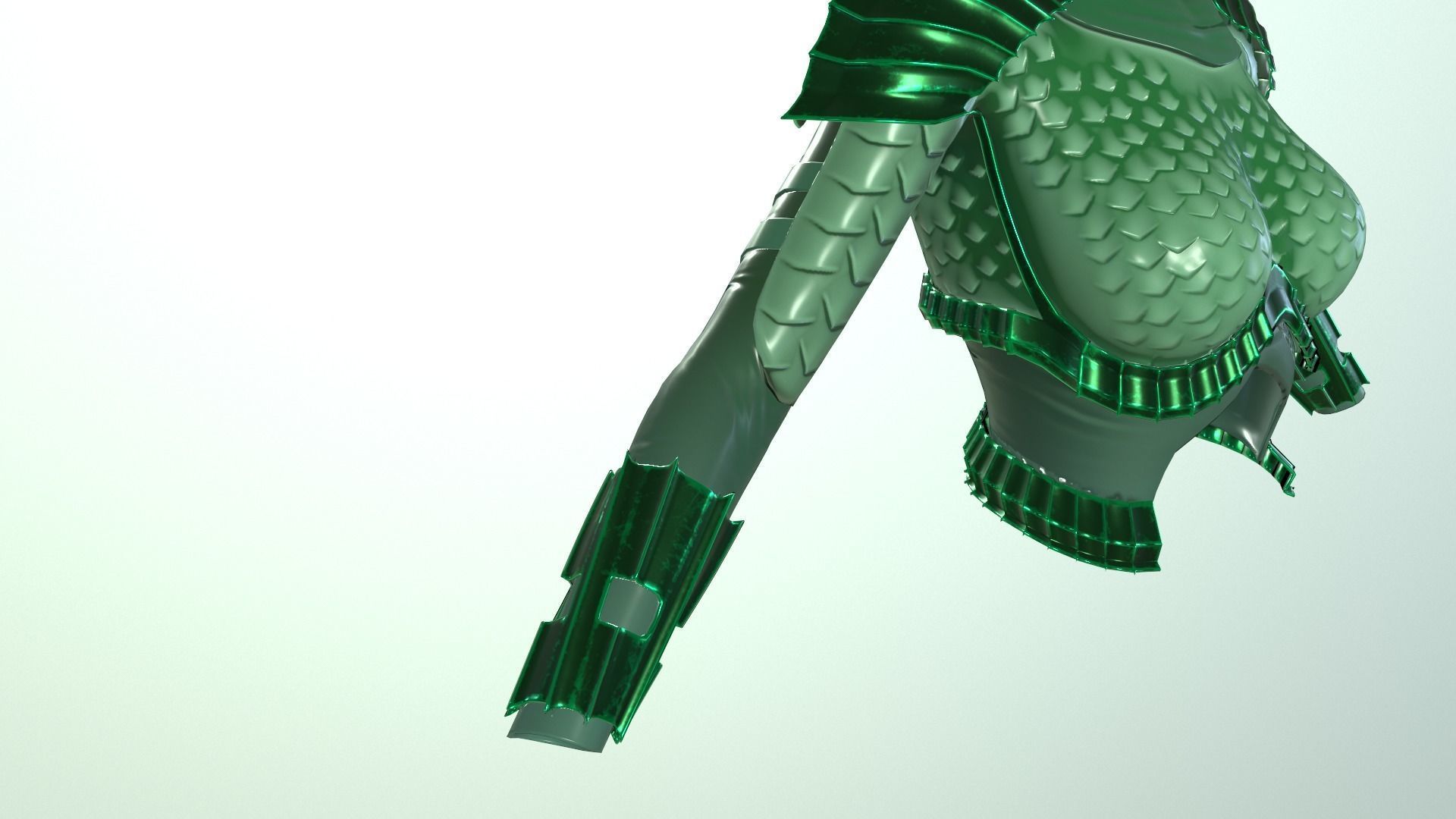 stylized female fantasy green armor Low-poly 3D model_6