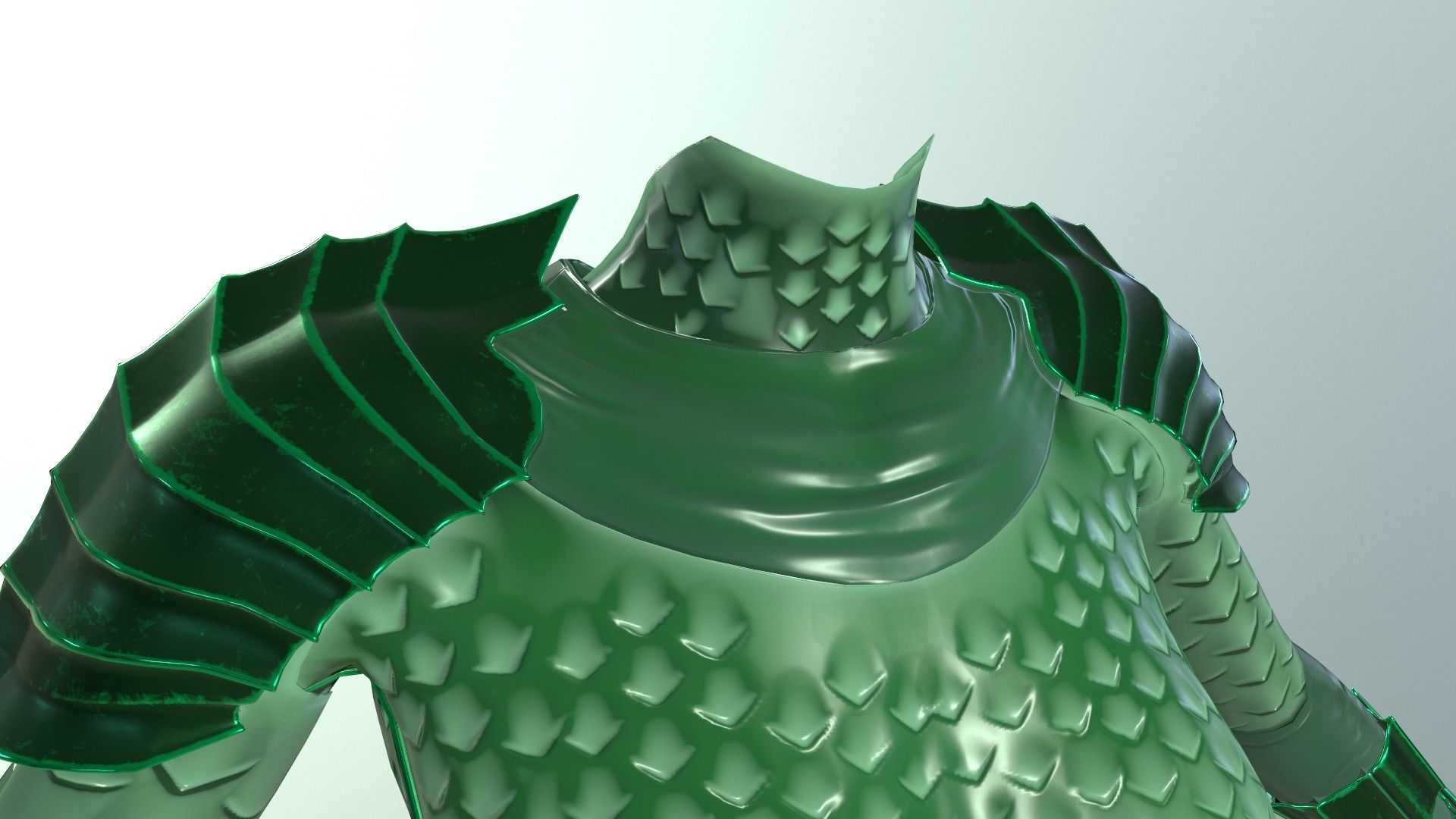 stylized female fantasy green armor Low-poly 3D model_13