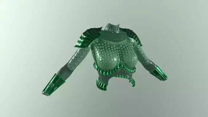 stylized female fantasy green armor Low-poly 3D model