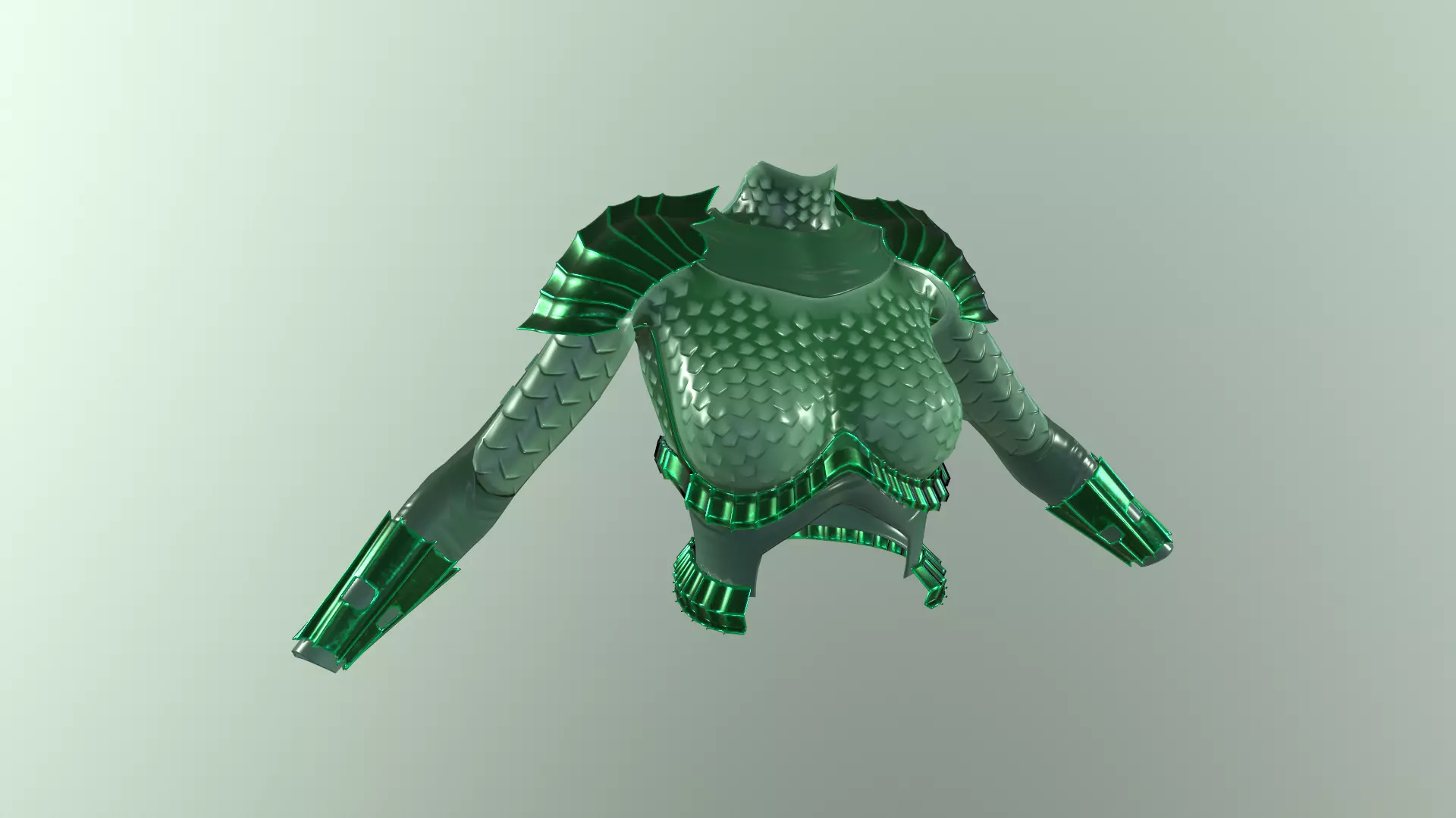 stylized female fantasy green armor Low-poly 3D model_0