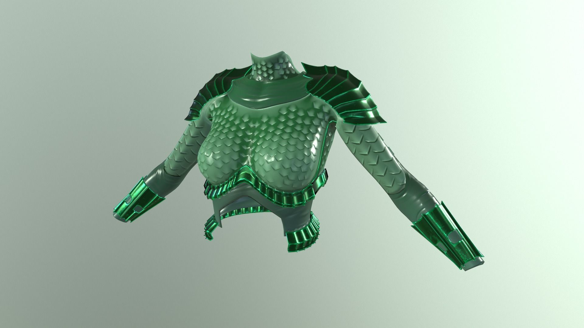 stylized female fantasy green armor Low-poly 3D model_2
