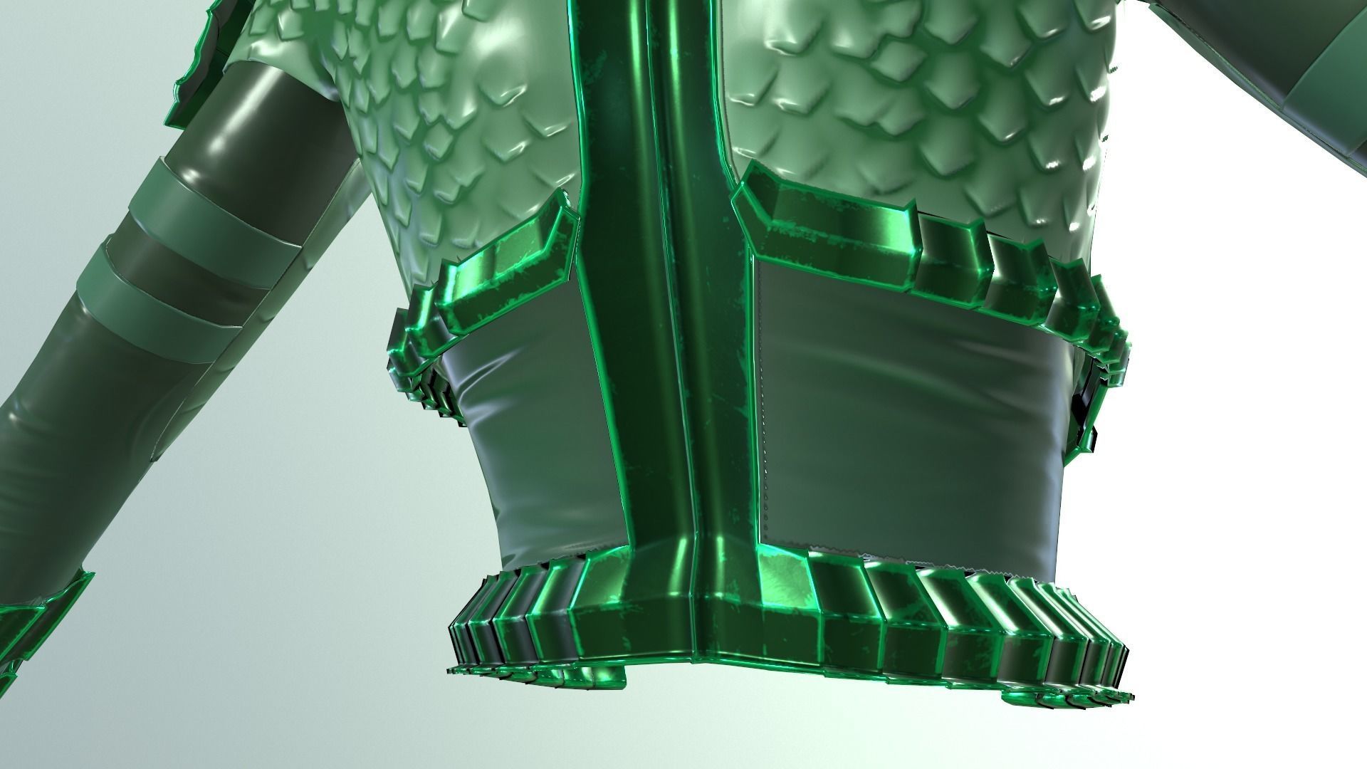 stylized female fantasy green armor Low-poly 3D model_9