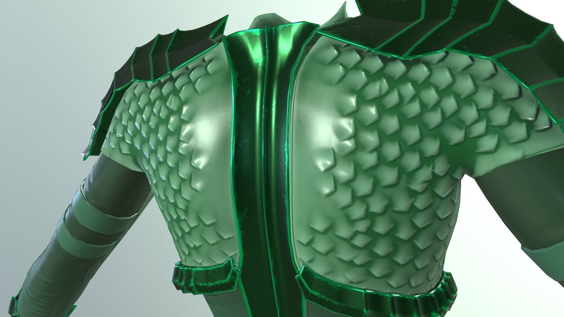 stylized female fantasy green armor Low-poly 3D model_10