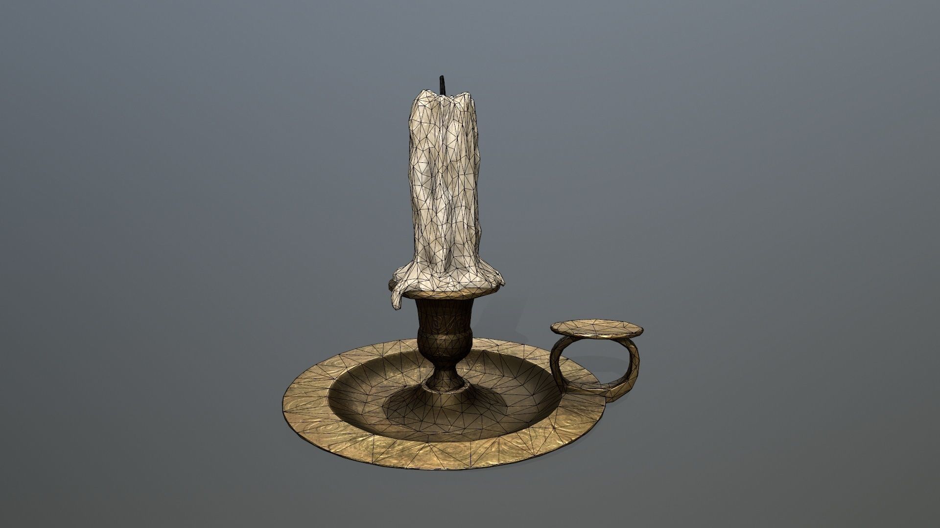 Candlestick candle on plate Low-poly 3D model_10