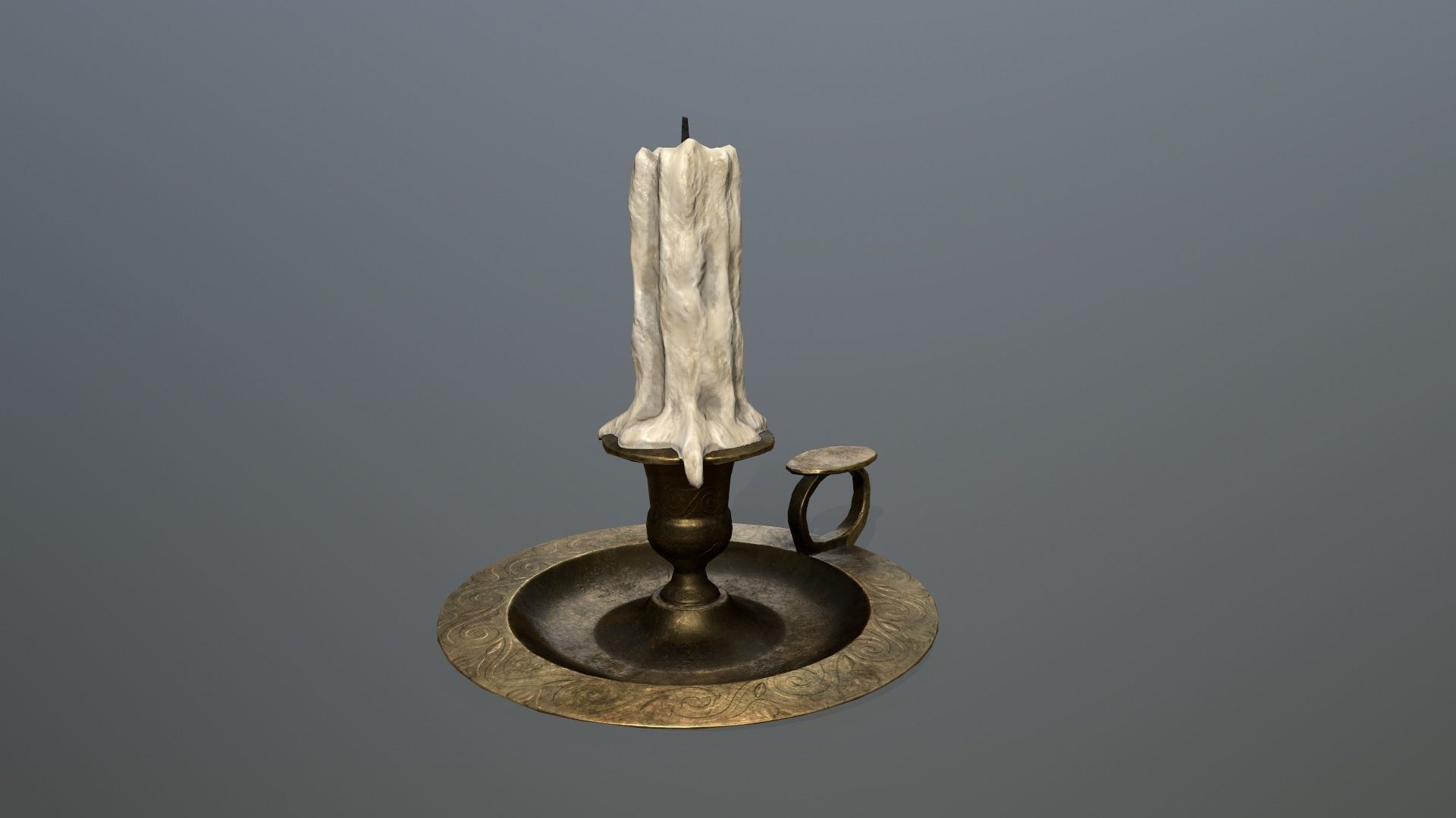 Candlestick candle on plate Low-poly 3D model_2