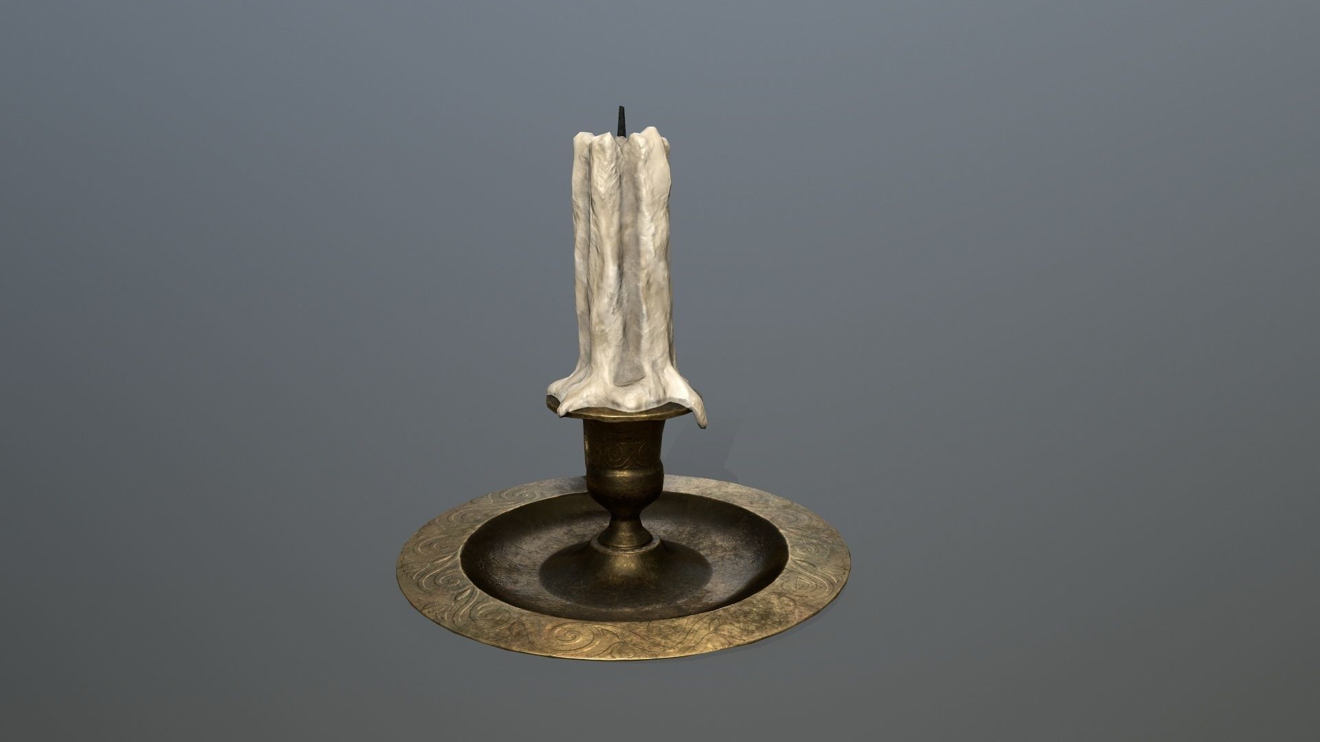 Candlestick candle on plate Low-poly 3D model_3