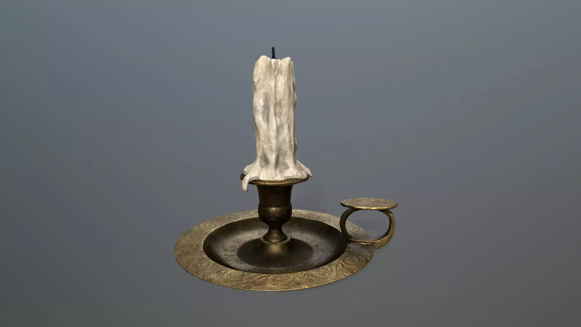 Candlestick candle on plate Low-poly 3D model_0