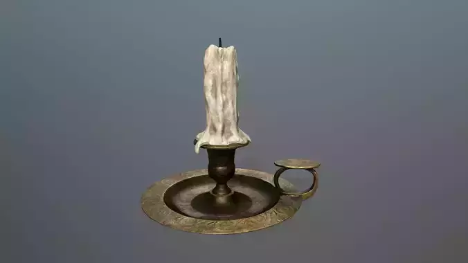 Candlestick candle on plate Low-poly 3D model