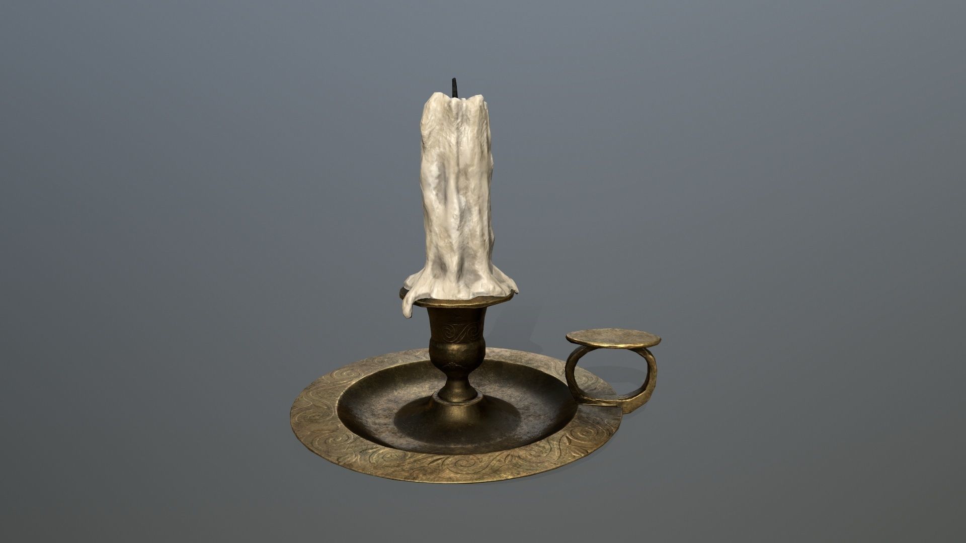 Candlestick candle on plate Low-poly 3D model_1