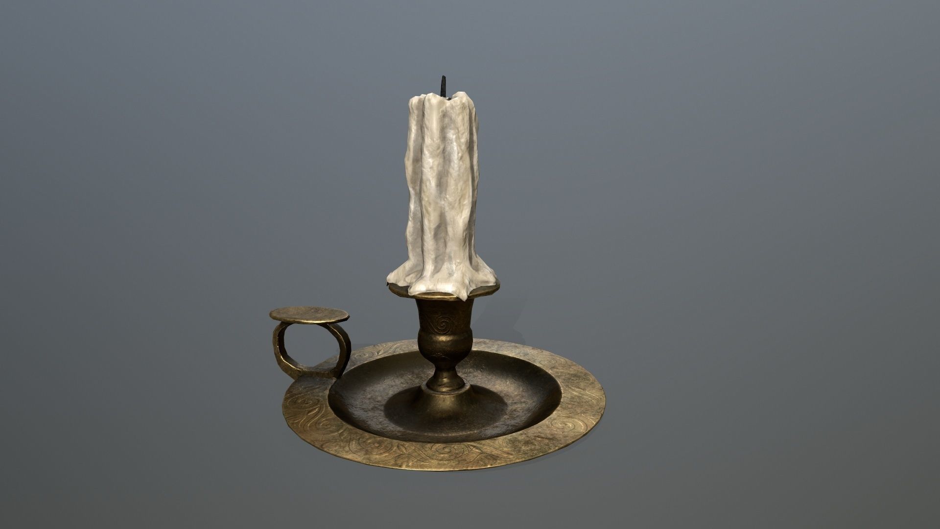 Candlestick candle on plate Low-poly 3D model_4