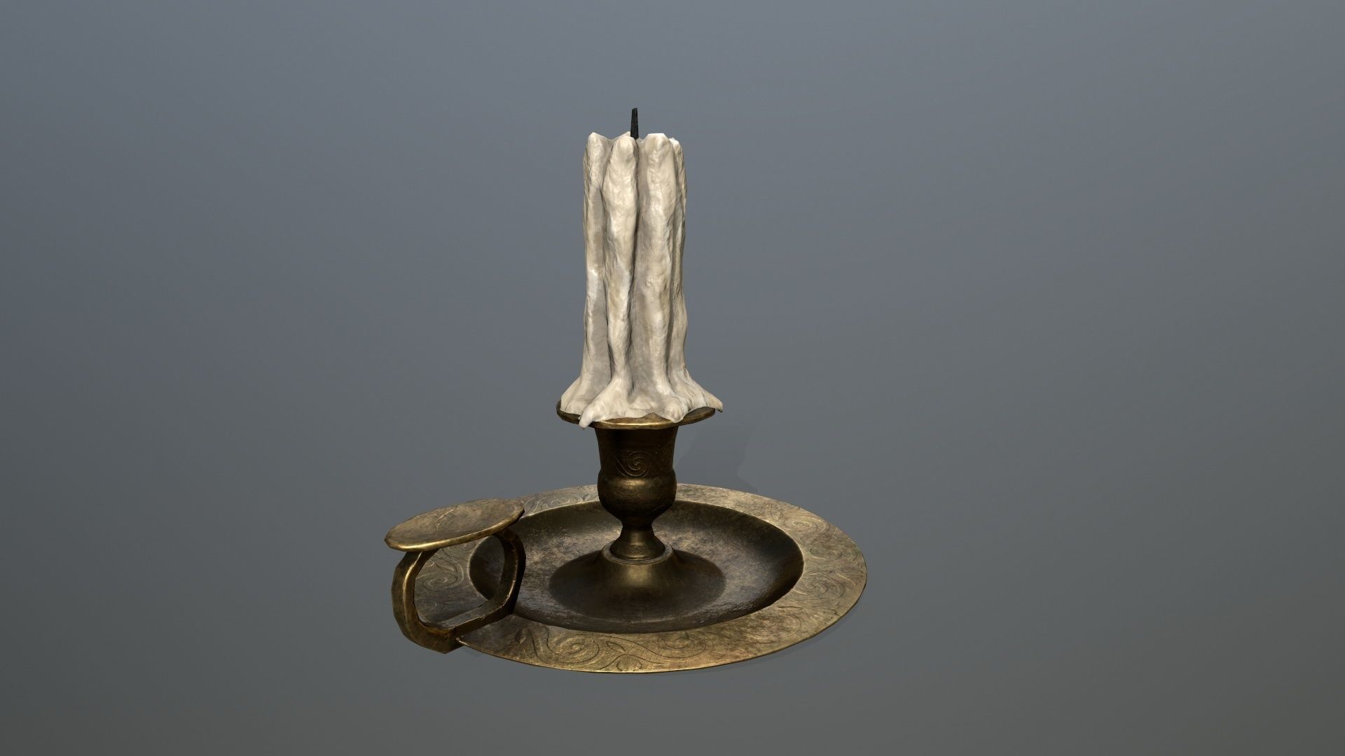 Candlestick candle on plate Low-poly 3D model_5