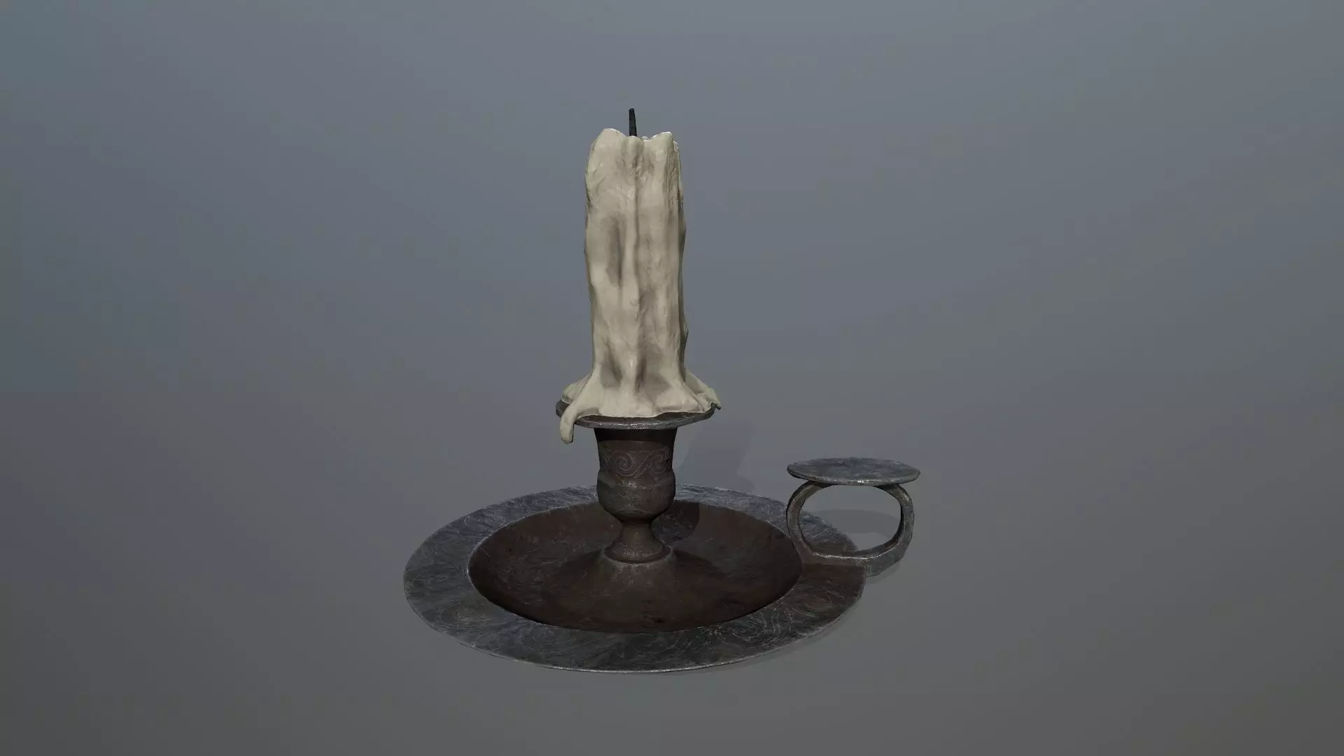 Candlestick candle on metal plate Low-poly 3D model_0