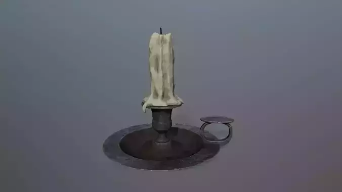 Candlestick candle on metal plate Low-poly 3D model