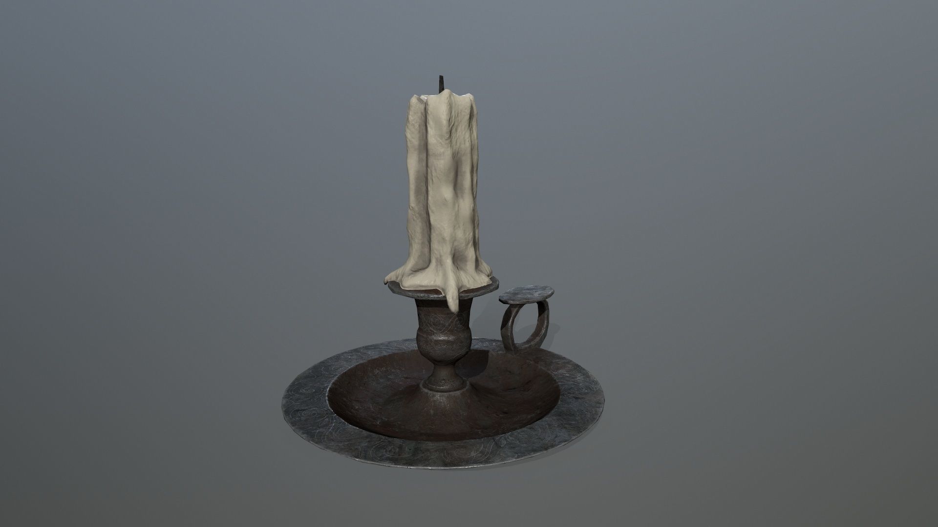 Candlestick candle on metal plate Low-poly 3D model_2