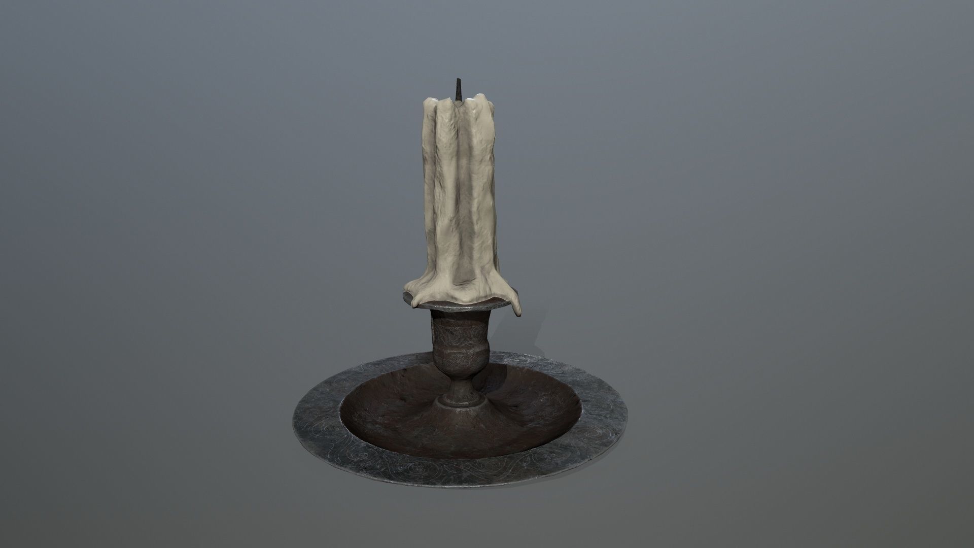 Candlestick candle on metal plate Low-poly 3D model_3