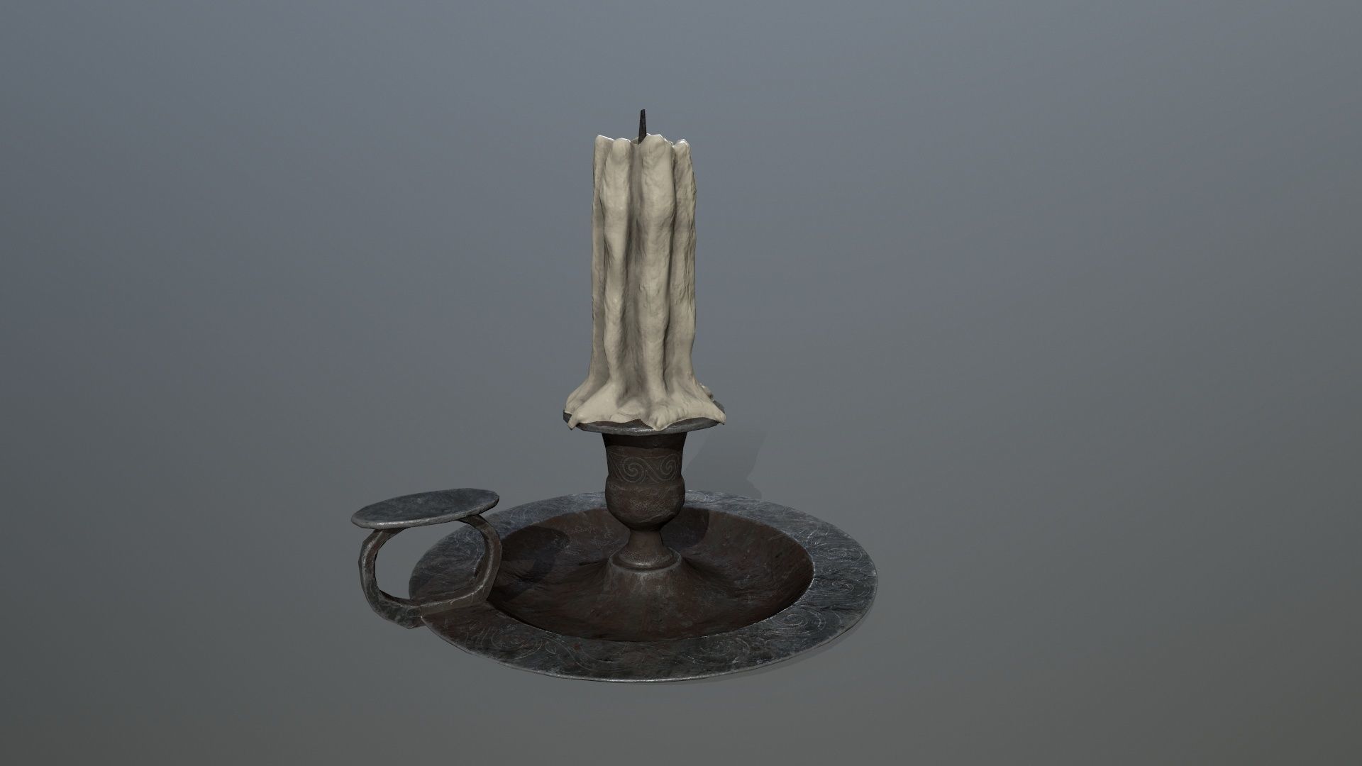Candlestick candle on metal plate Low-poly 3D model_5