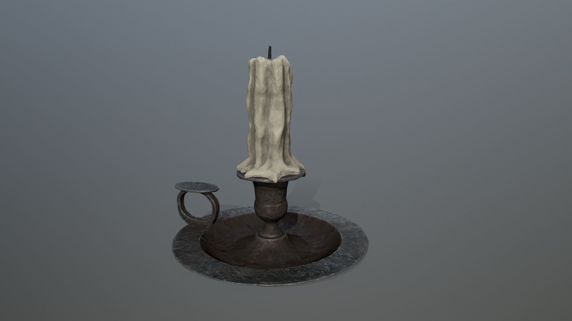 Candlestick candle on metal plate Low-poly 3D model_4