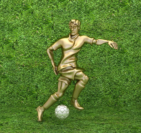 football golden soccer player kicking ball 3D print model