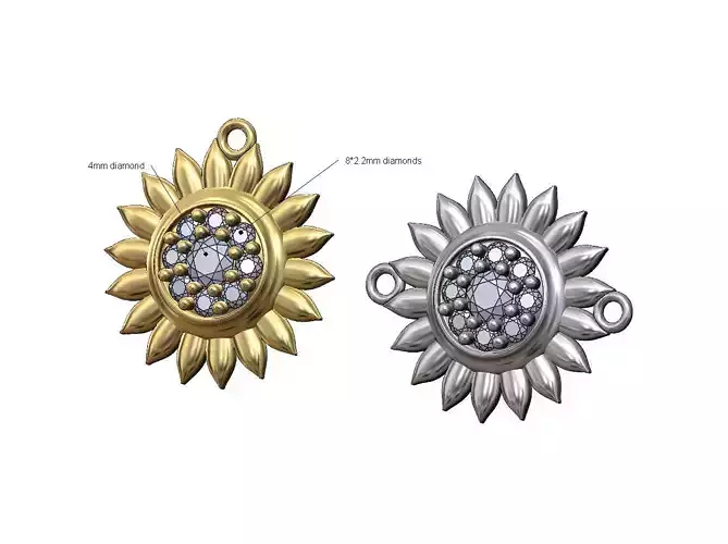 Sun flower diamond cluster pendant bail and bracelet charm 3D print model
