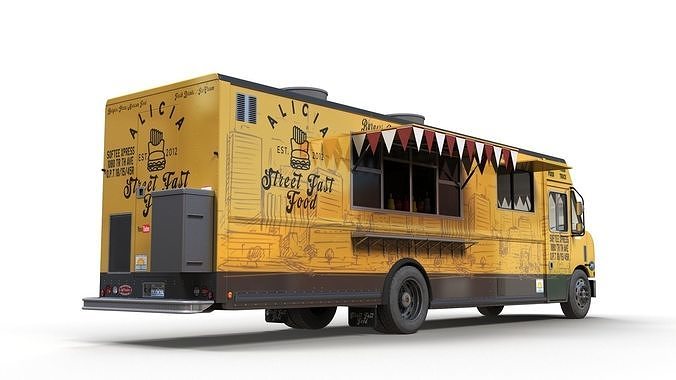 Street foodtruck Freightliner MT55 Low-poly 3D model 7