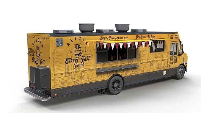 Street foodtruck Freightliner MT55 Low-poly 3D model 3