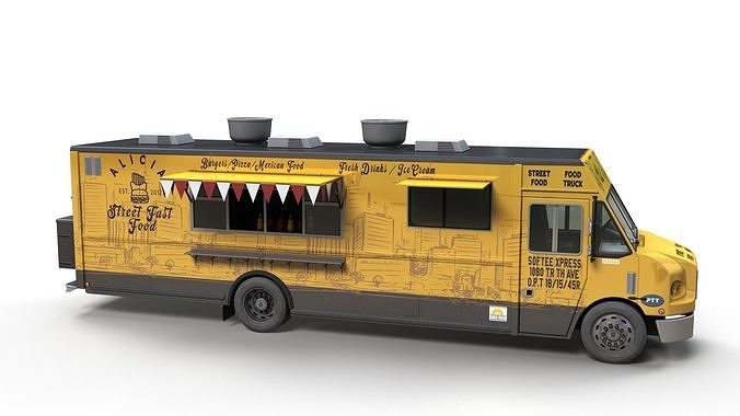 Street foodtruck Freightliner MT55 Low-poly 3D model 4