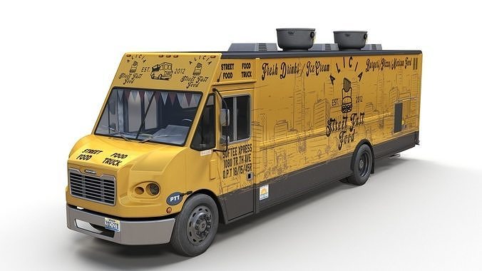 Street foodtruck Freightliner MT55 Low-poly 3D model 2
