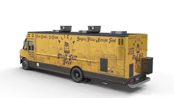 Street foodtruck Freightliner MT55 Low-poly 3D model 5