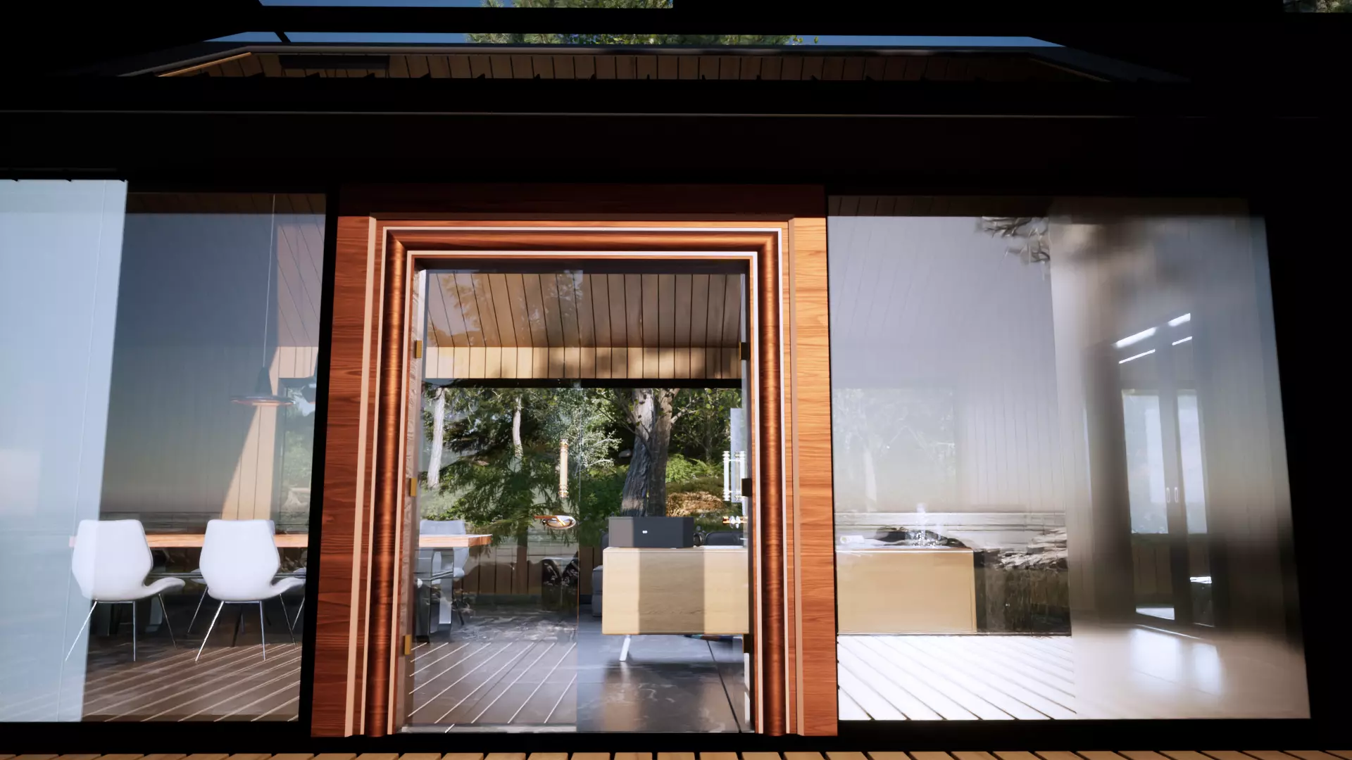 Wooden Door with Full Glass Frame Low-poly 3D model Free low-poly 3D model