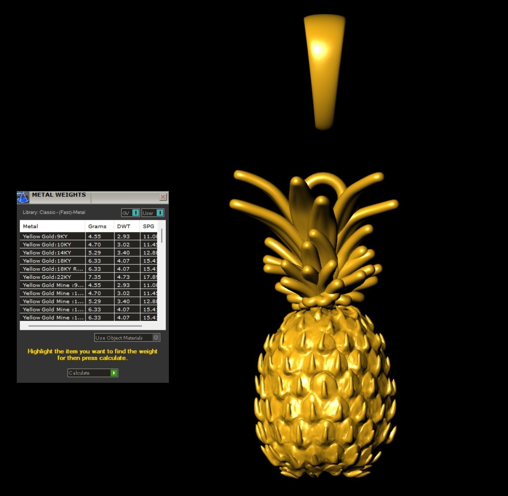 Gold  Pineapple Pendant  3D print model_4
