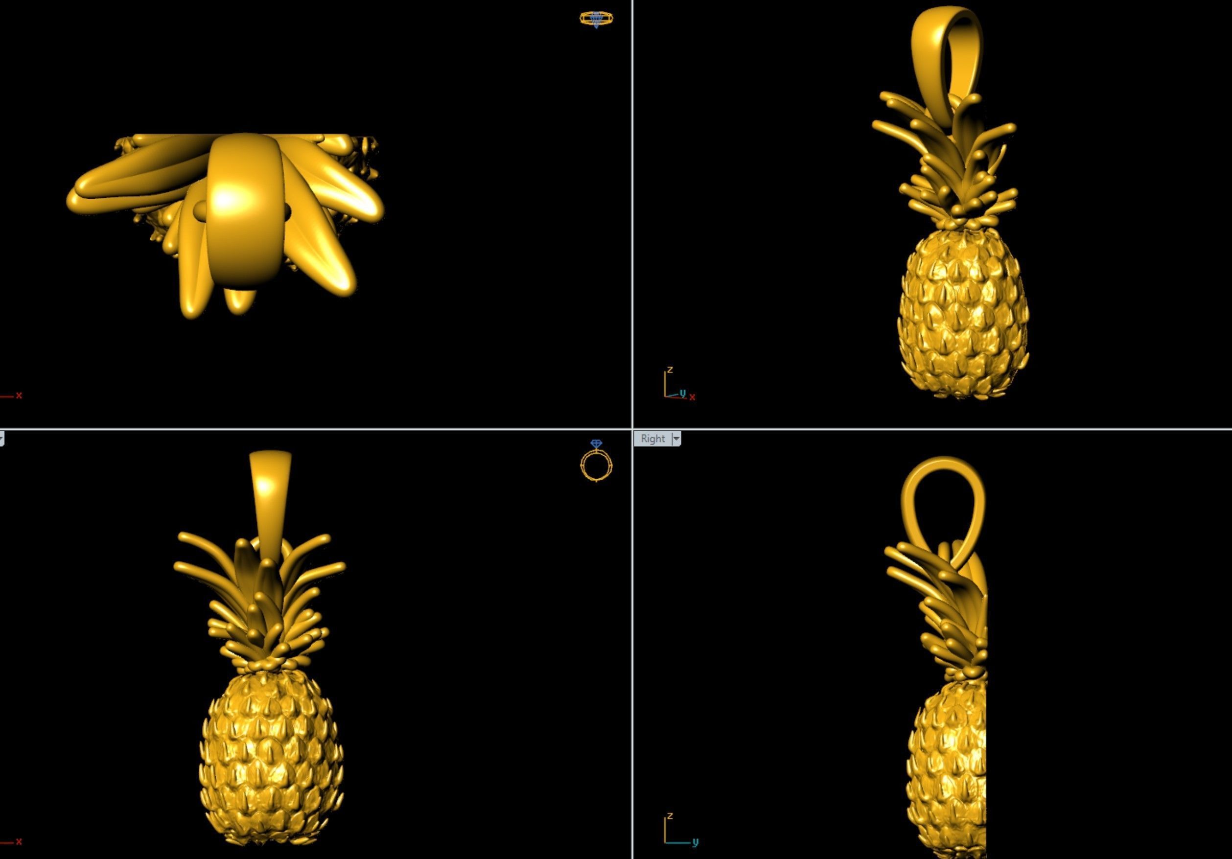 Gold  Pineapple Pendant  3D print model_8