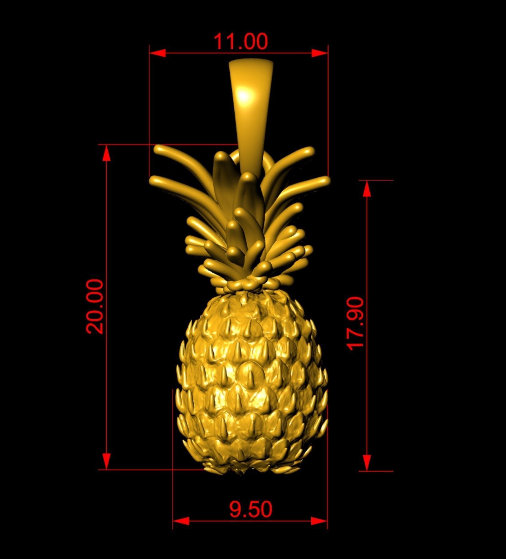 Gold  Pineapple Pendant  3D print model_6